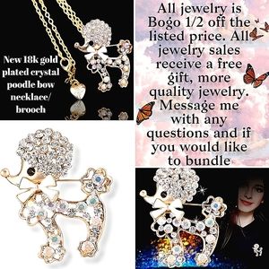 New 18k gold plated crystal poodle bow necklace/brooch